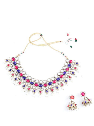 Multicolor with pearls Necklace Set - Odette