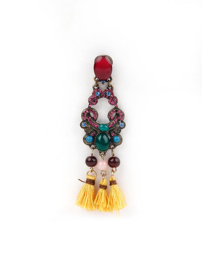 Multicolour Drop Earring With Yellow Tassel Hangings - Odette