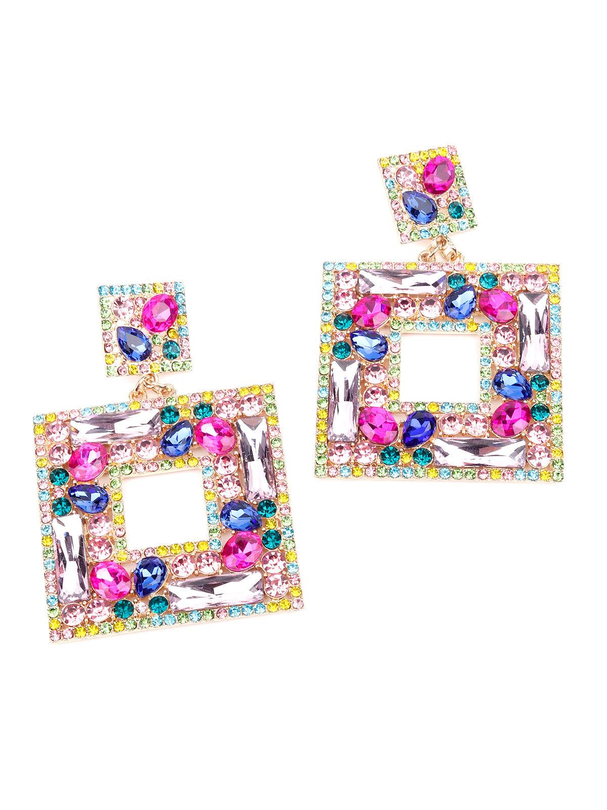 Multicolour sqaure shaped drop earrings - Odette