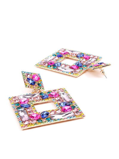 Multicolour sqaure shaped drop earrings - Odette