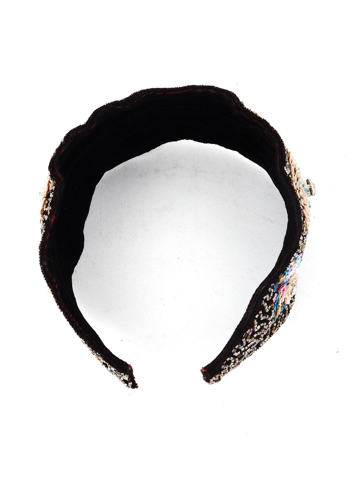 Multicolour Tickle And Dark Black Velvet Hairband - Odette