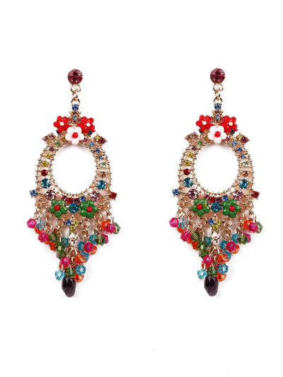 Multicoloured beaded boho drop earrings - Odette