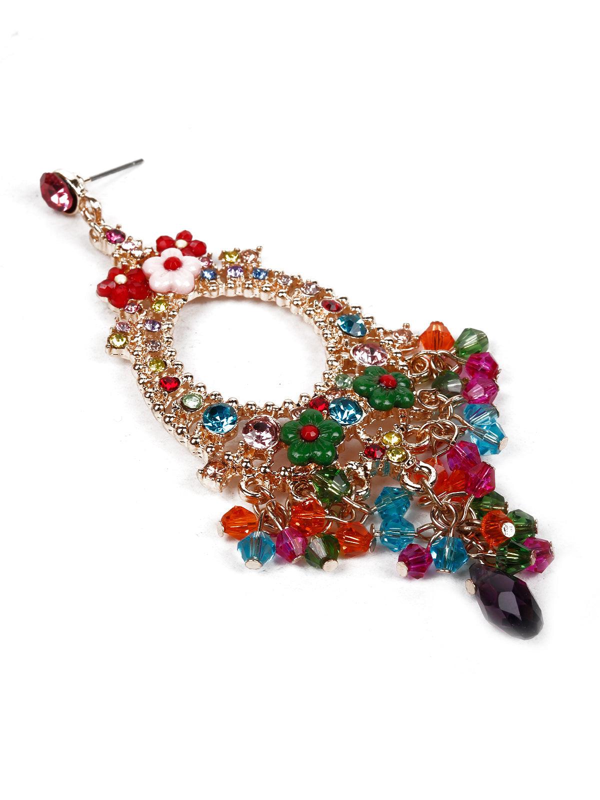Multicoloured beaded boho drop earrings - Odette