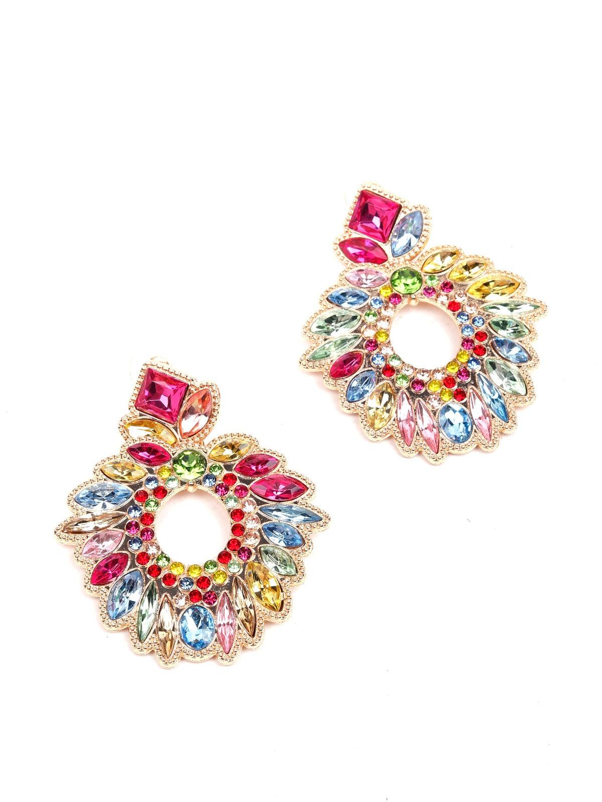Multicoloured crystal statement earrings - Odette
