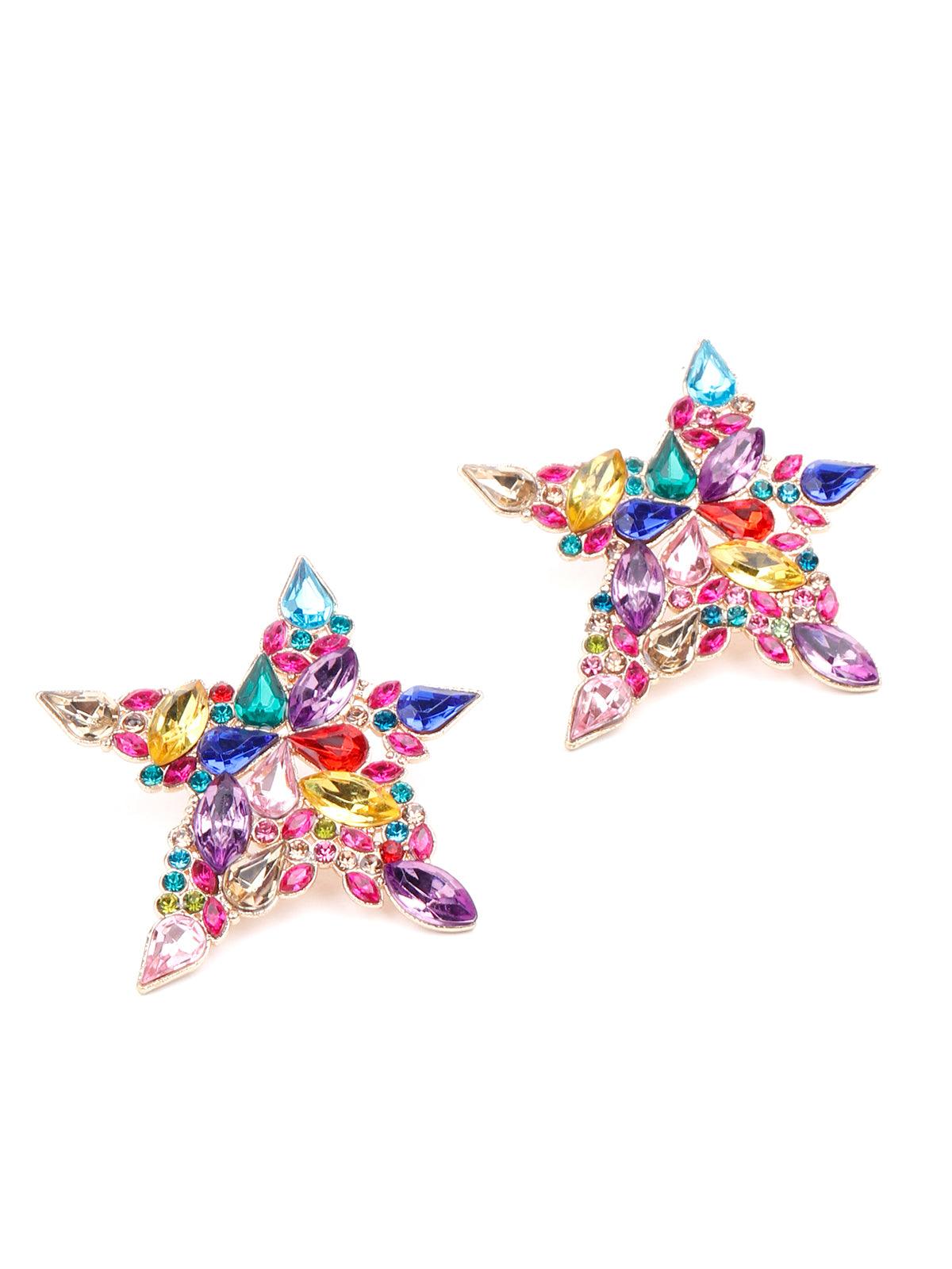 Multicoloured gemstone embellished star shaped earrings - Odette