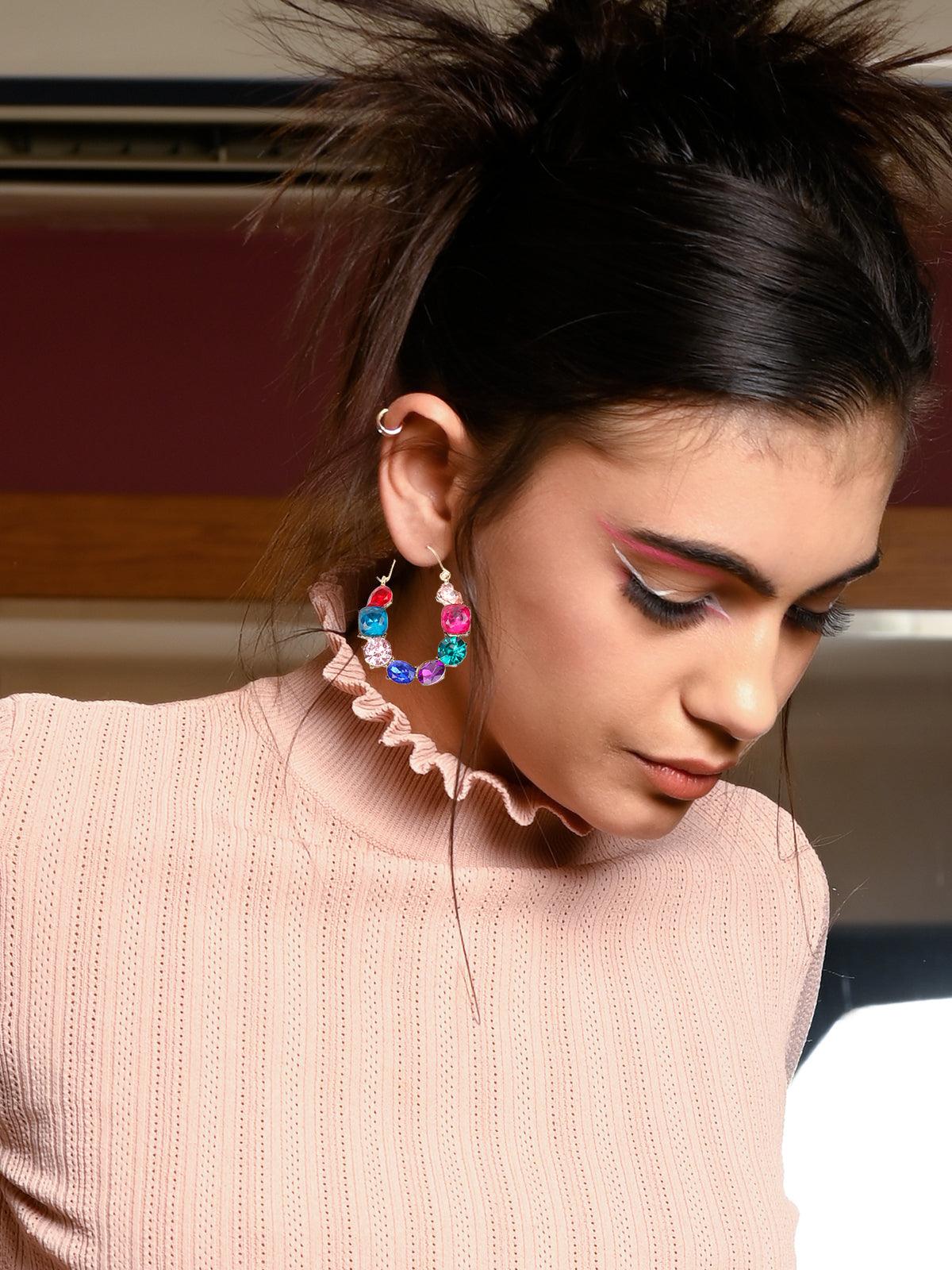 Multicoloured rounded artifical hoop earrings - Odette