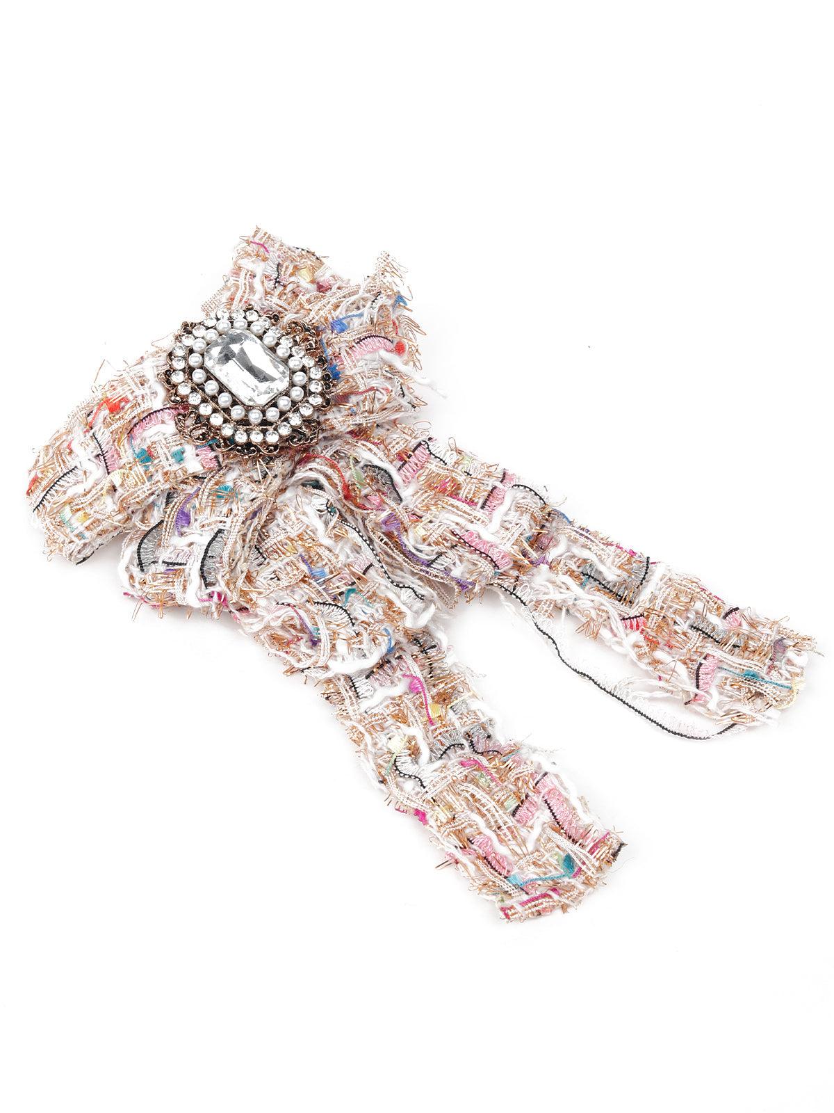 Multicoloured teased bow brooch embellished with a stud - Odette