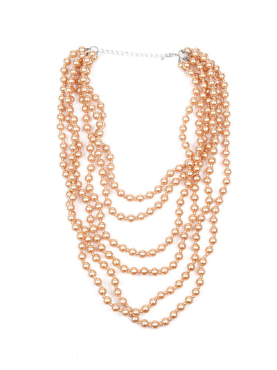 Multilayered gold tone beaded necklace for women - Odette