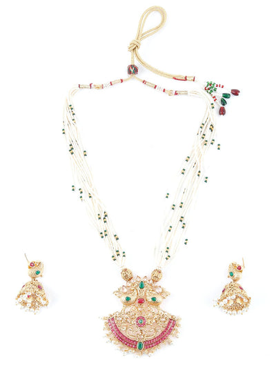 Multilayered White Temple Style Necklace Set - Odette