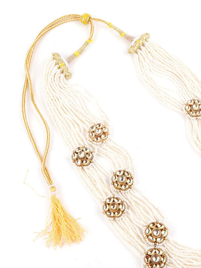 Multistring Gorgeous White Pearl-Kundan Necklace Set - Odette