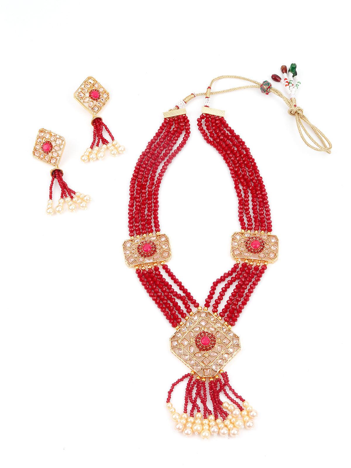 Multistring Red Mani Necklace Set - Odette