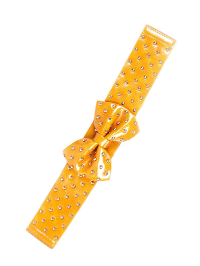 Mustard Bow Studded Wide Waist Belt - Odette