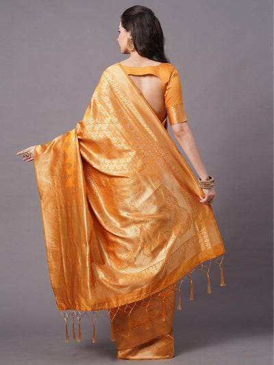 Mustard Festive Silk Blend Woven Design Saree With Unstitched Blouse - Odette