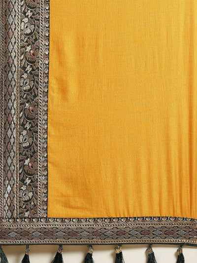 Mustard Vichitra Silk Solid Saree With Blouse Piece - Odette