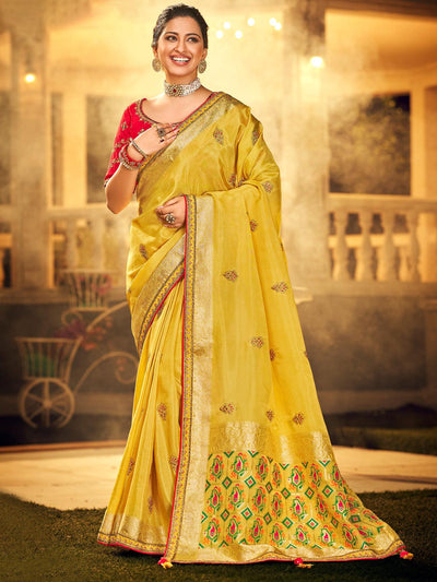 Mustard Viscose Abstract Designer Saree With Blouse. - Odette