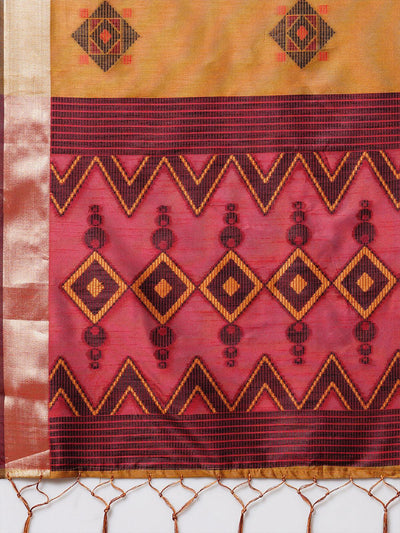 Musturd Festive Cotton silk Woven Design Saree With Unstitched Blouse - Odette
