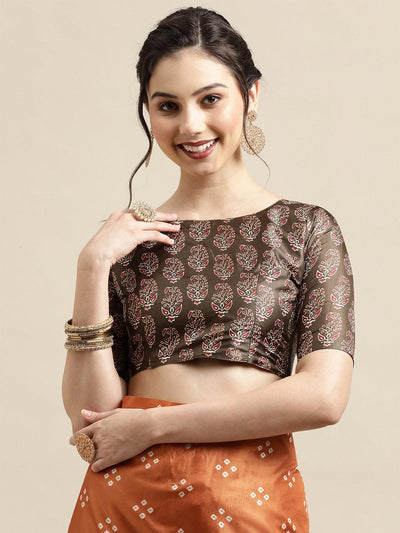 Musturd Festive Silk Blend Printed Saree With Unstitched Blouse - Odette