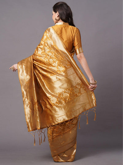 Musturd Festive Silk Blend Woven Design Saree With Unstitched Blouse - Odette