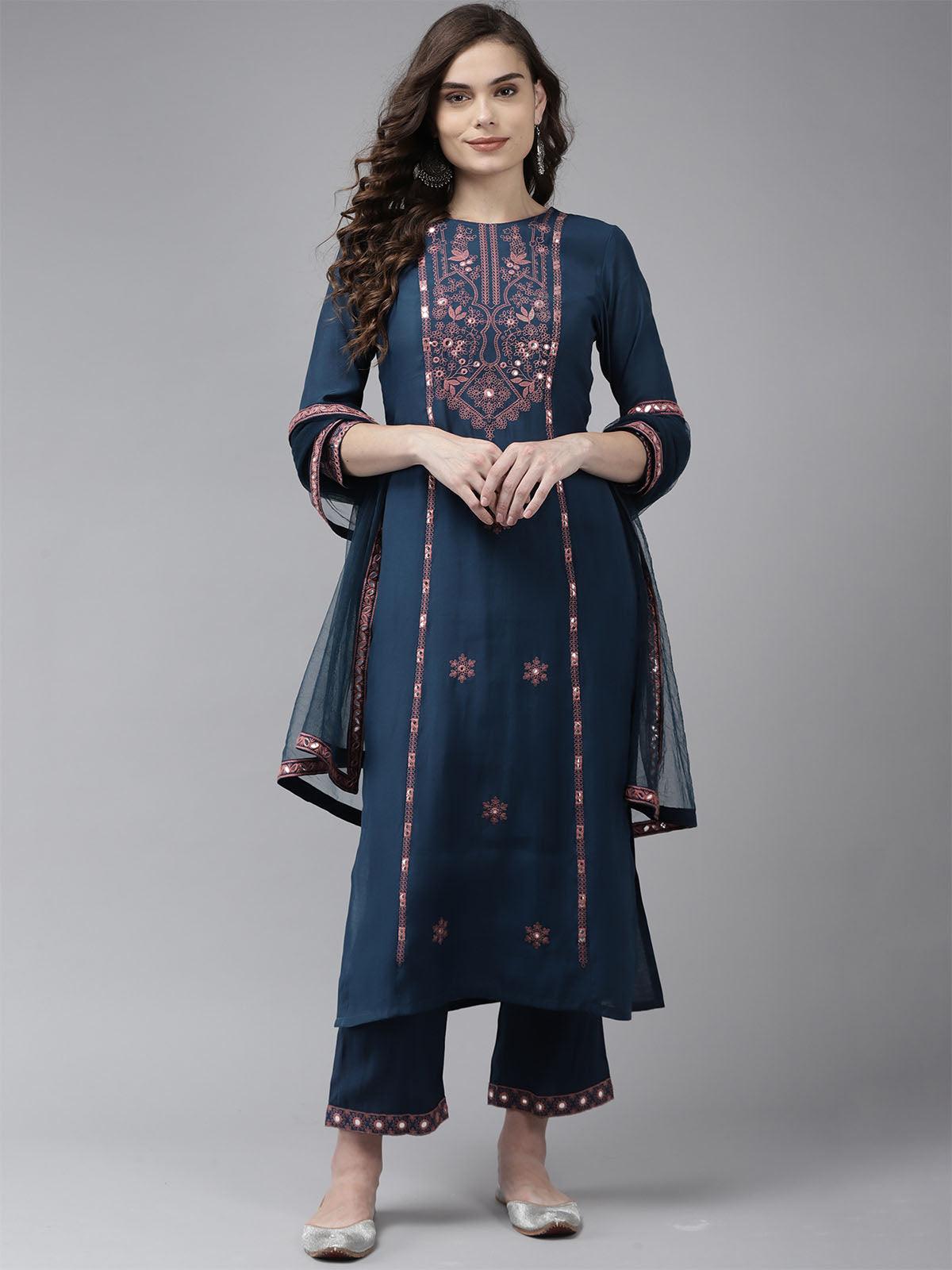 Skyasia Women Floral Printed Anarkali Kurta Trouser With Dupatta Set