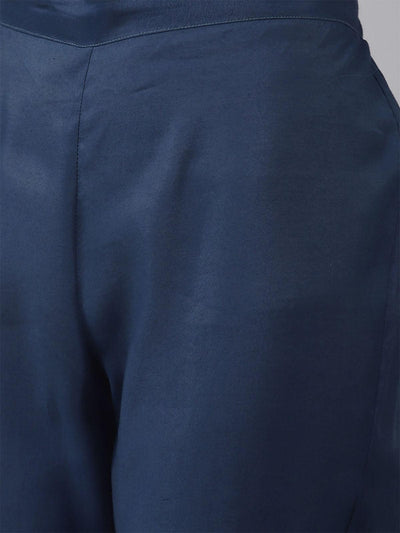 Navy Blue A-line Kurta Trouser With Dupatta Set - Odette