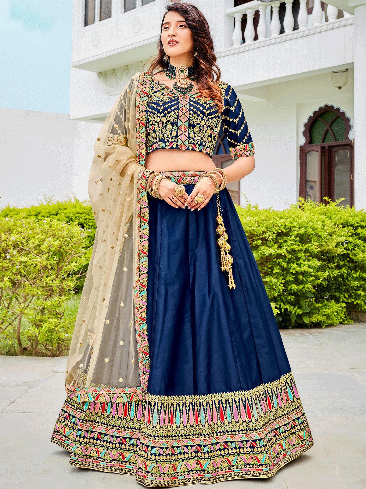 Devastating Wedding Wear Royal Blue Color Velvet Lehenga Choli With  Embroidery And Pearl Work - Fashion Mantra