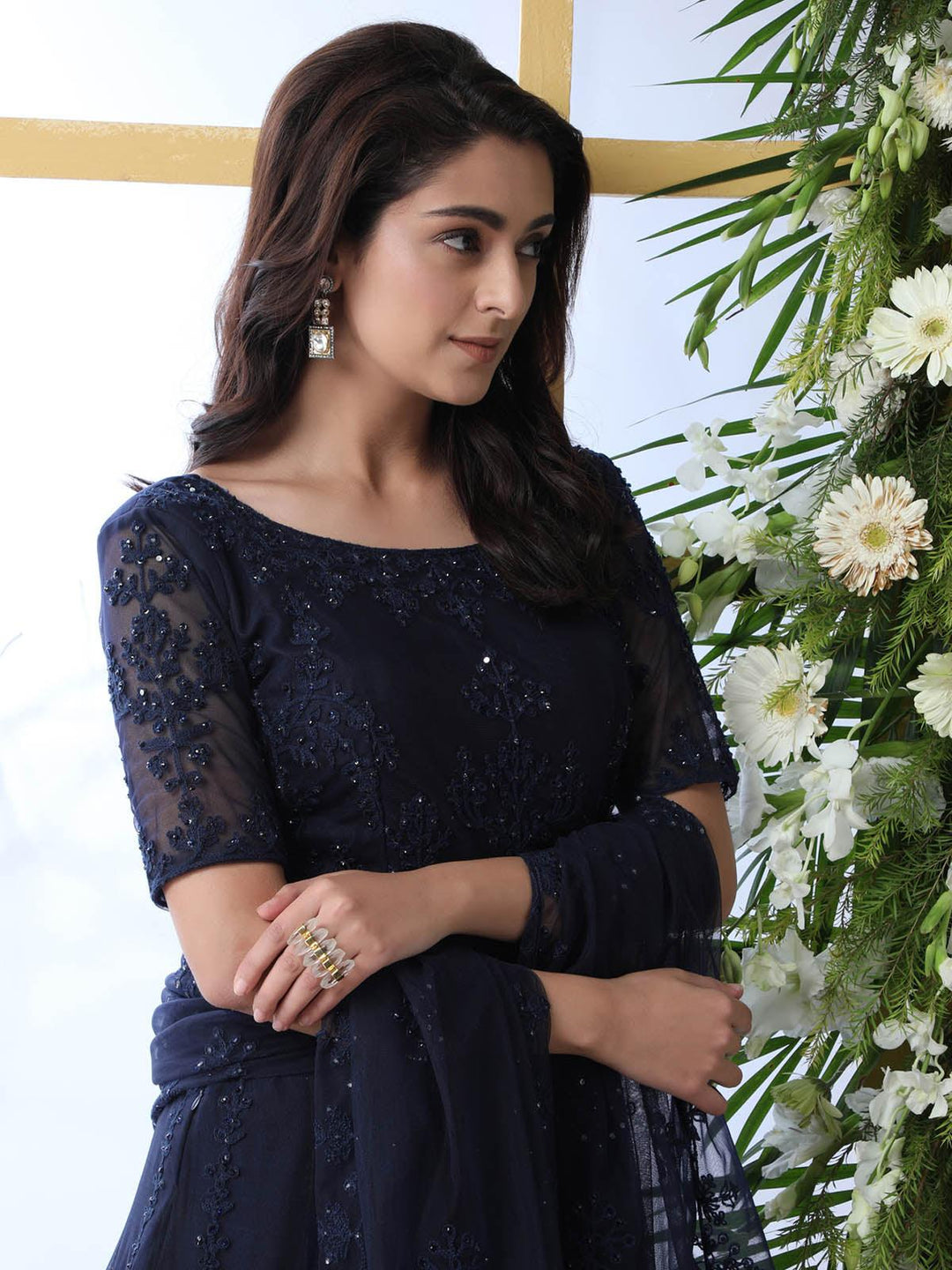 Buy Navy Blue Net Anarkali Online. – Odette