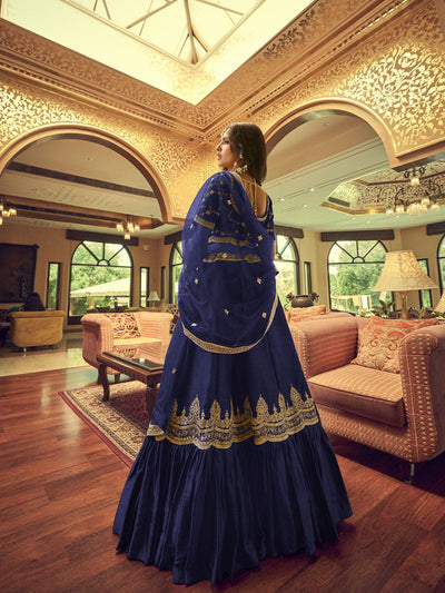 Navy blue Silk and Satin Lehenga Choli - Odette