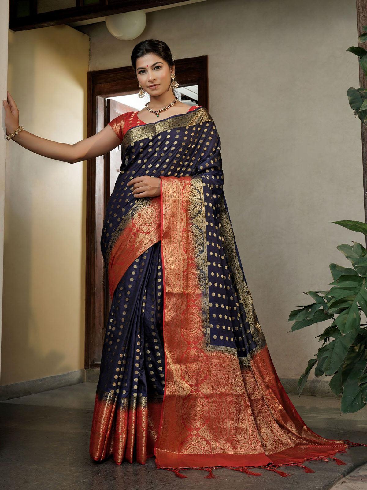 Nevy Blue Color Traditional Wear Silk Saree - Odette