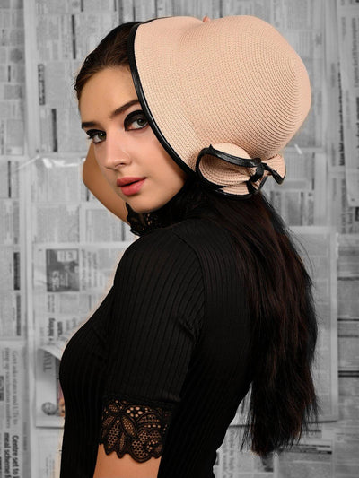 Nude Black Edged Hat With Bow Tie - Odette