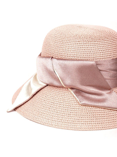 Nude Crocheted Hat With Champagne Silk Chiffon Scarf Tie - Odette