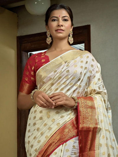 Off White Color Traditional Wear Silk Saree - Odette