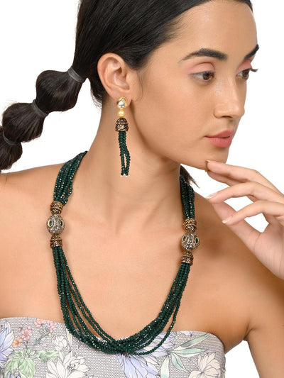 Olive green layered necklace set for women - Odette