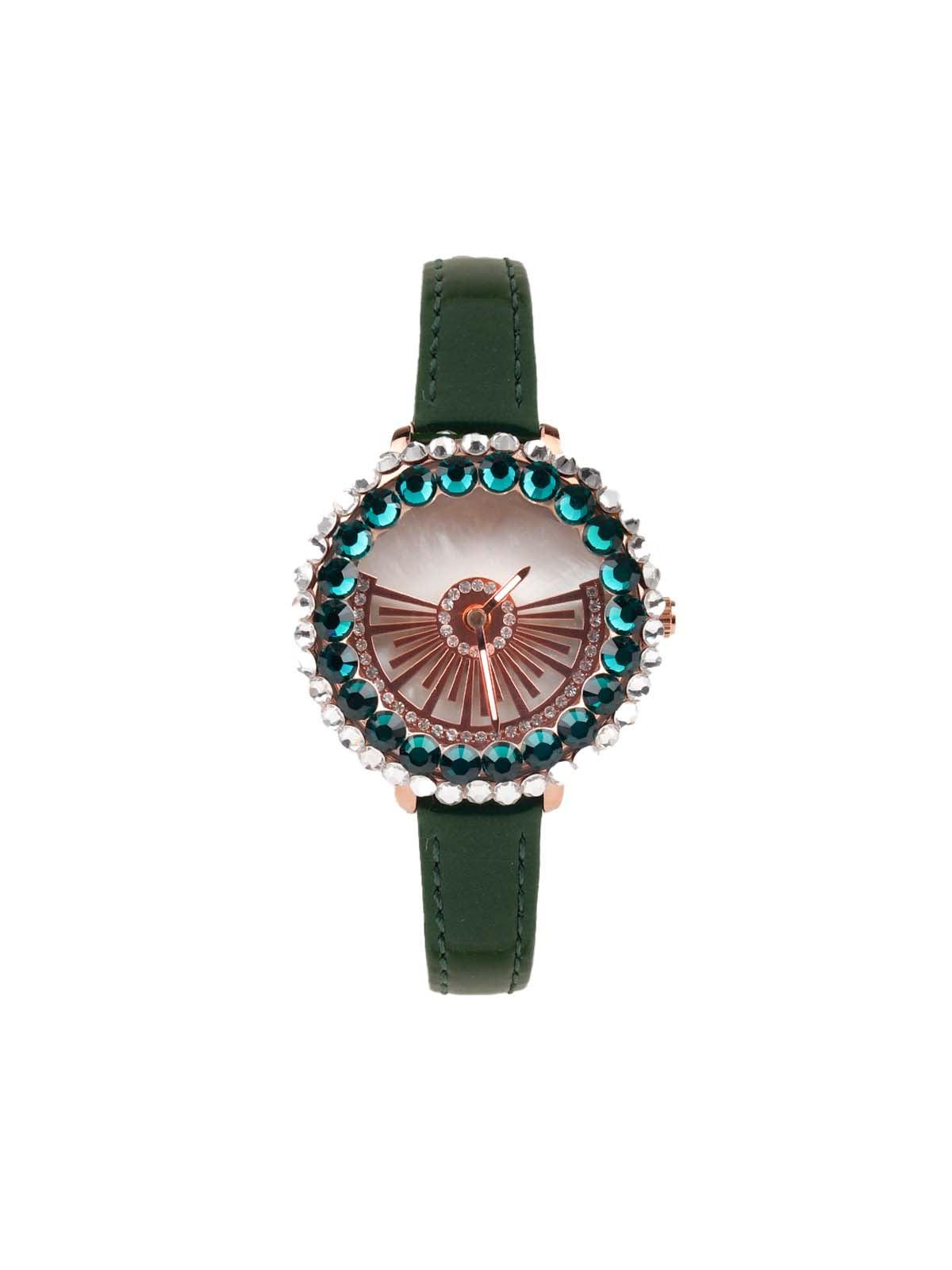Olive green rounded dail elegant wrist watch for women - Odette