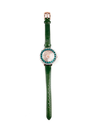 Olive green rounded dail elegant wrist watch for women - Odette
