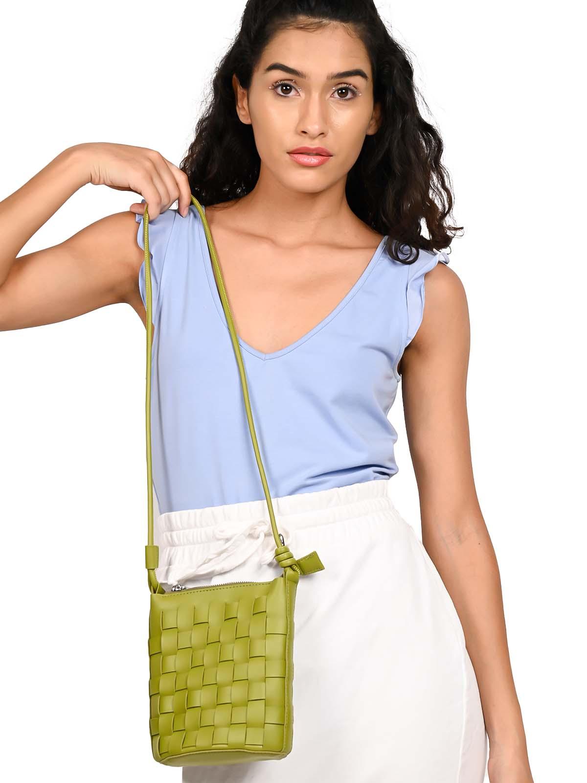 Olive green textured sling bag - Odette