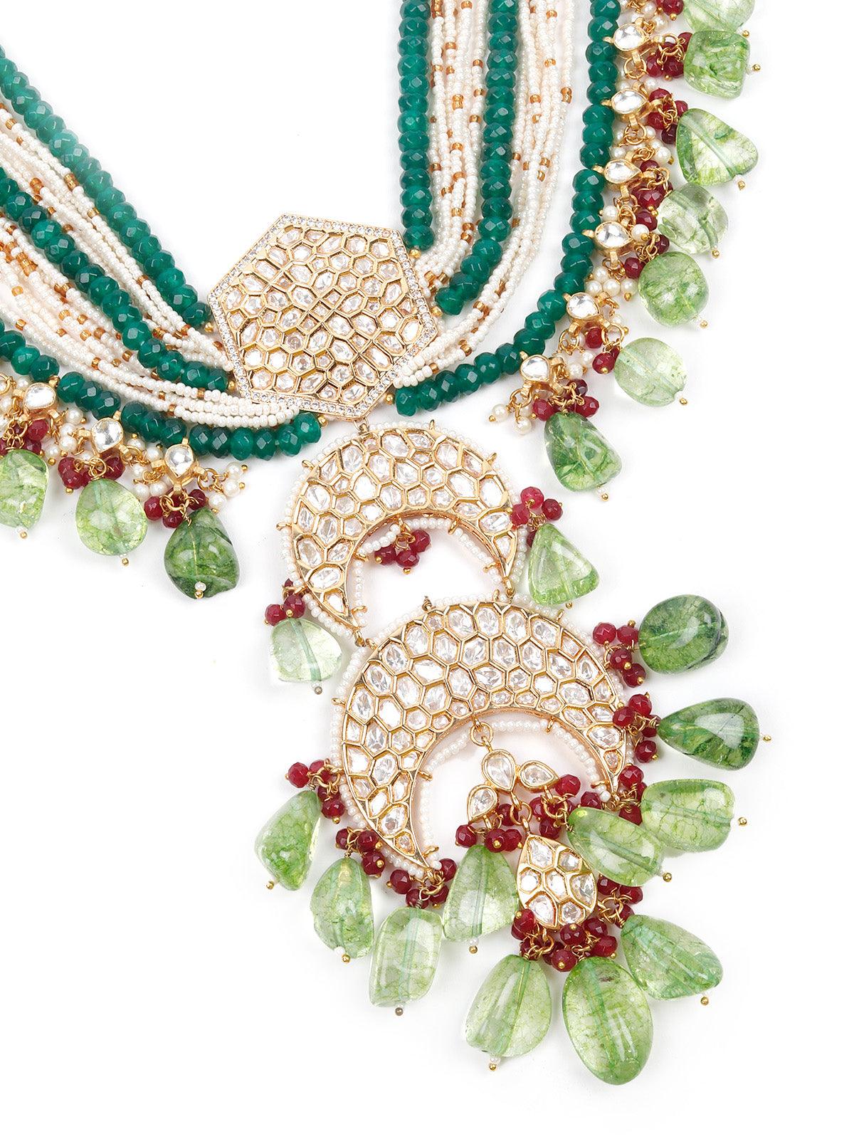 Opulant Embellished Long Necklace Set - Odette
