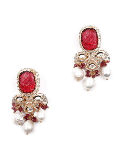 Opulant Red and White Embellished Long Necklace Set - Odette