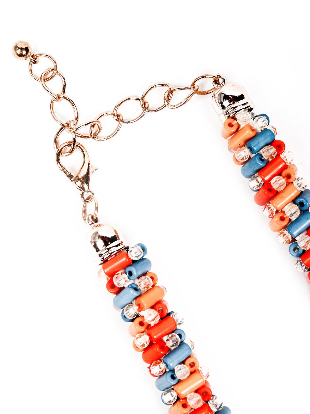 Orange And Blue Beaded Necklace - Odette