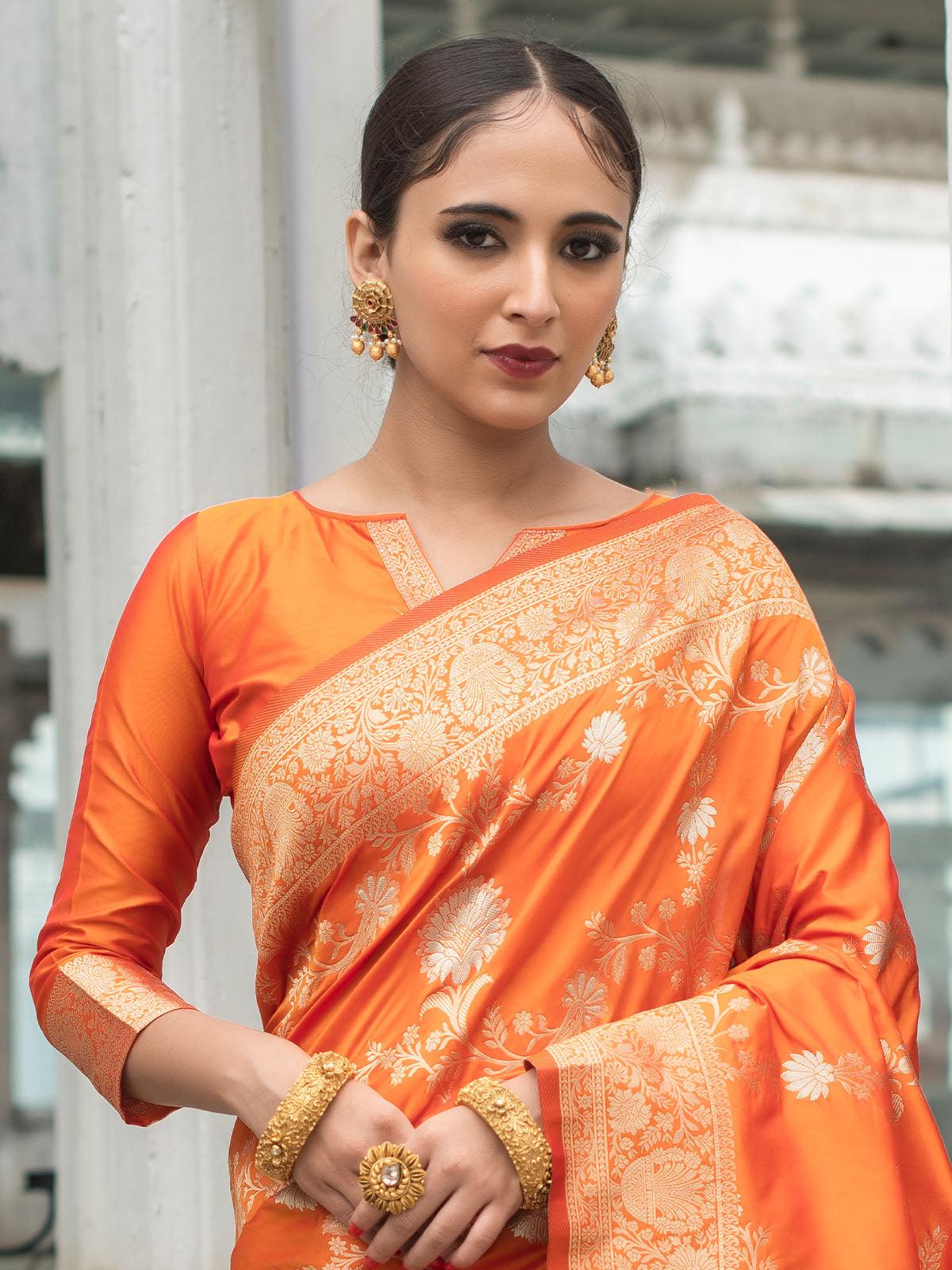 Orange Banarasi Silk Exclusive Wevon  Designer Saree - Odette
