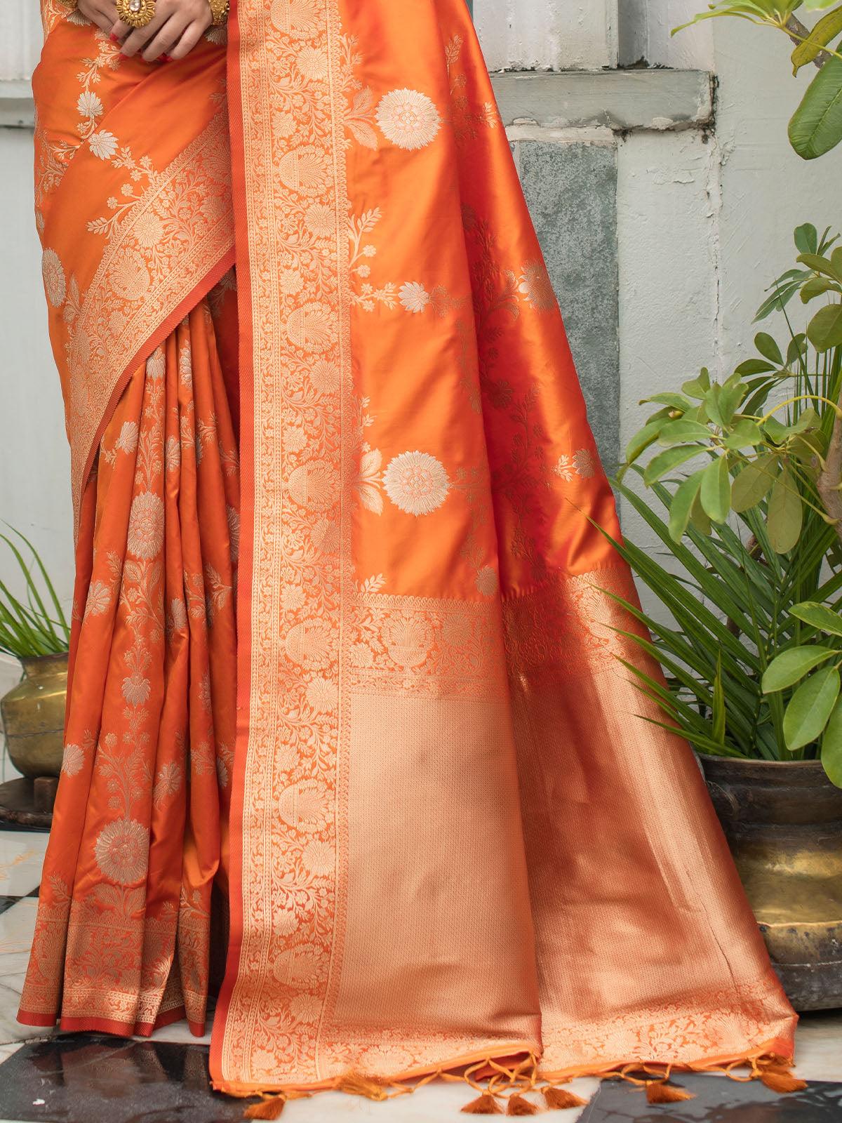 Orange Banarasi Silk Exclusive Wevon  Designer Saree - Odette