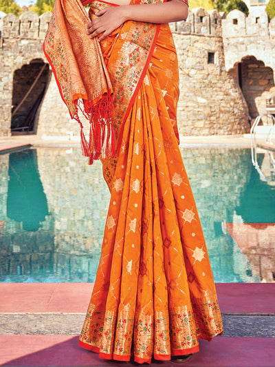 Orange Banarasi Silk Woven Design Saree With Blouse Piece - Odette