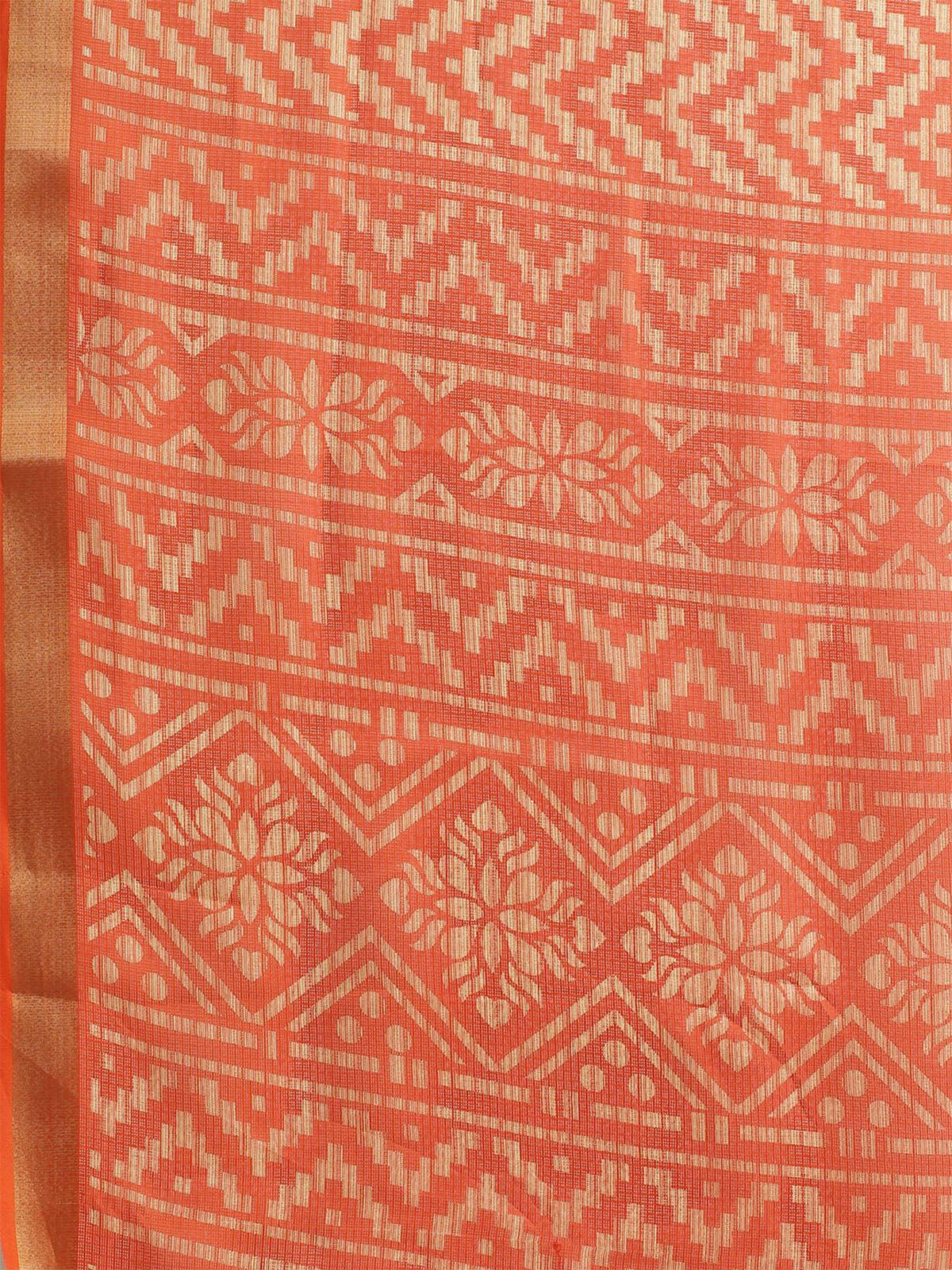 Orange Casual Silk Blend Printed Saree With Unstitched Blouse - Odette