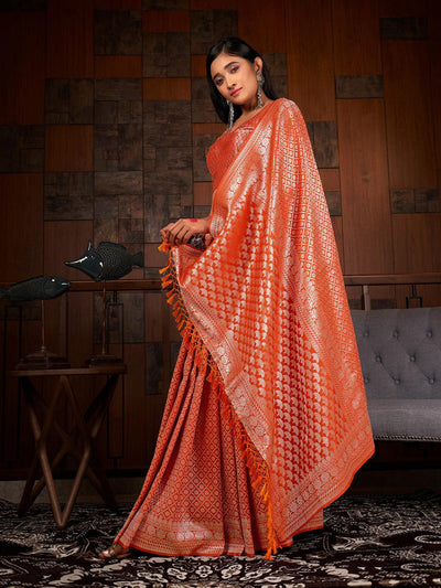 Orange Color Traditional Wear Raw Silk Saree - Odette