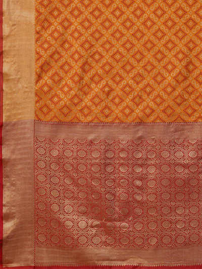 orange Festive Silk Blend Geometric Saree With Unstitched Blouse - Odette