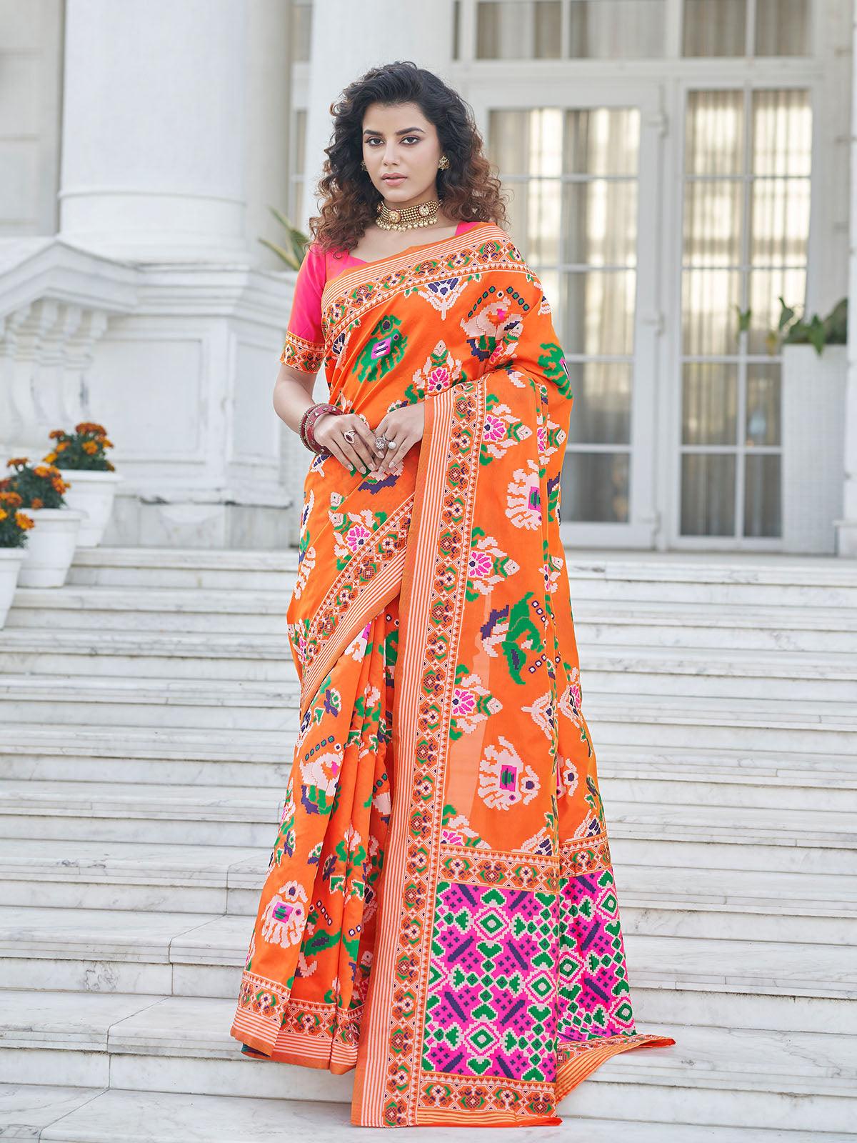 Orange Patola Silk Heavy Wevon Patola Designer Saree - Odette