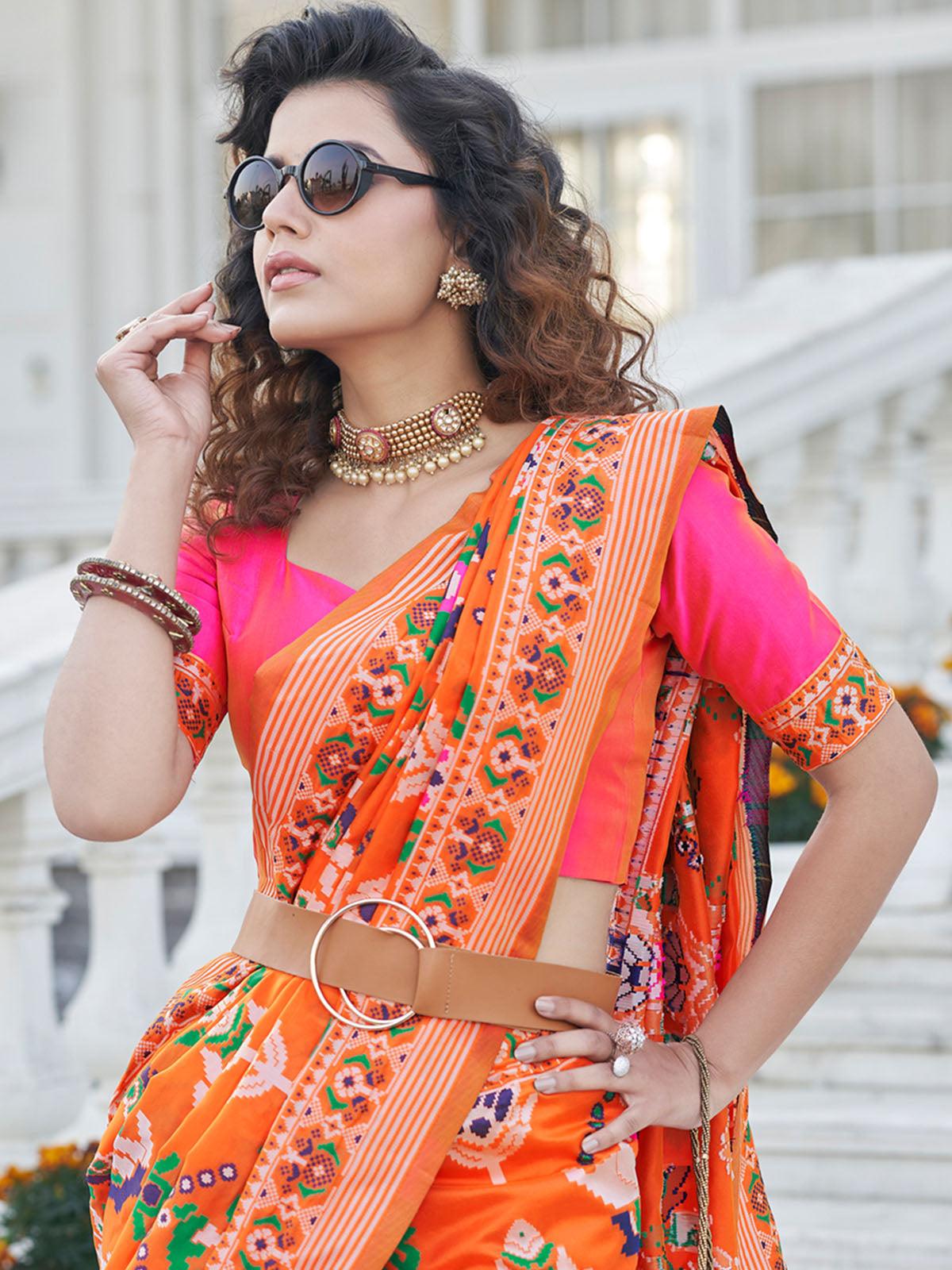 Orange Patola Silk Heavy Wevon Patola Designer Saree - Odette