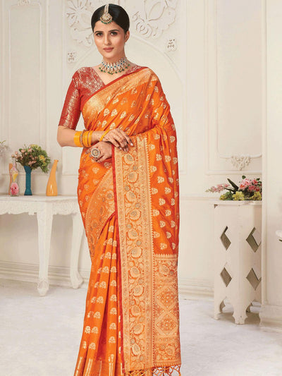 Orange Silk Weaved Designer Saree - Odette