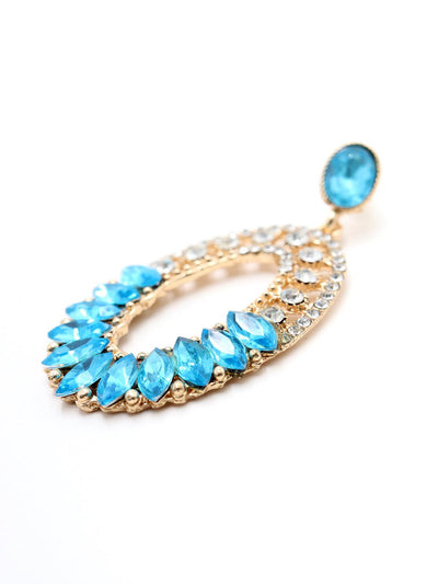 Oval Shape Clear & Sea Blue Dangle Earrings - Odette