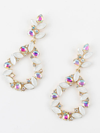 Oval Shape Glittery White Dangle Earrings - Odette