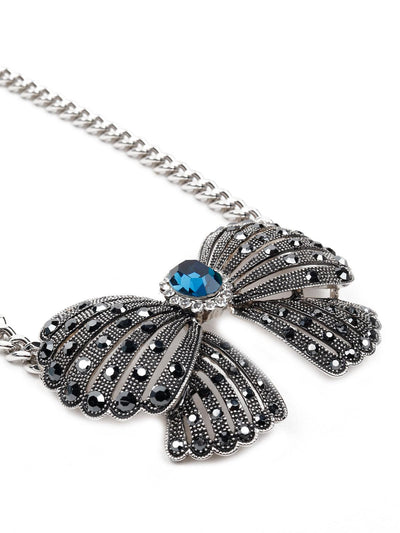 Oxidised silver-studded beautiful bow necklace - Odette